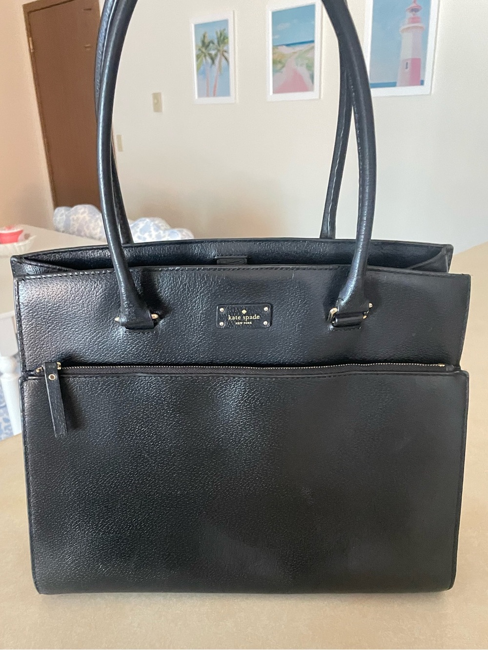 Kate Spade New York Maeve Grove Street Black Leather Tote Bag Purse